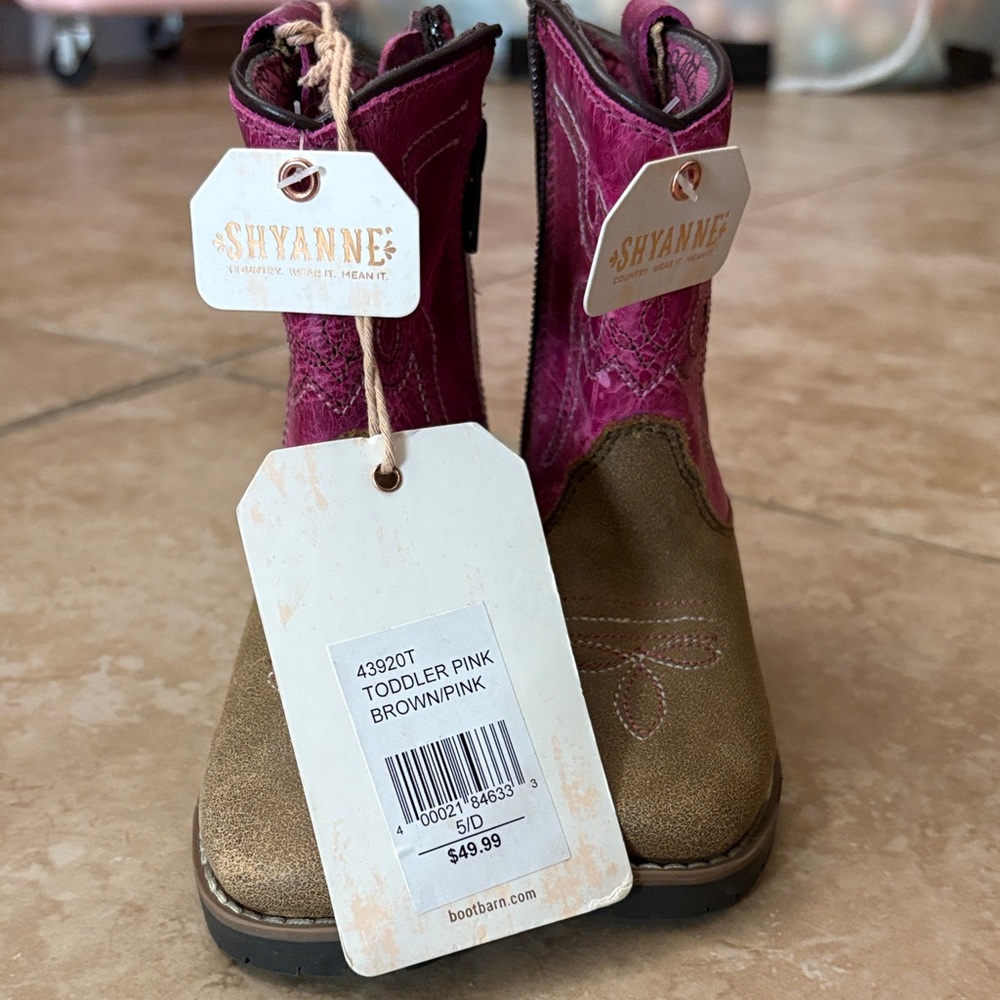 Shyanne Kids' Fuchsia and Tan Western Cowboy Boots - Picture 3 of 11